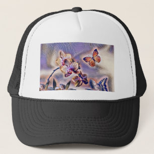 Gorra De Camionero Acuarela de época de flores de orquídeas rosadas m