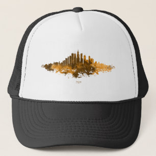 Gorra De Camionero Acuarela del Skyline de Chicago en naranja