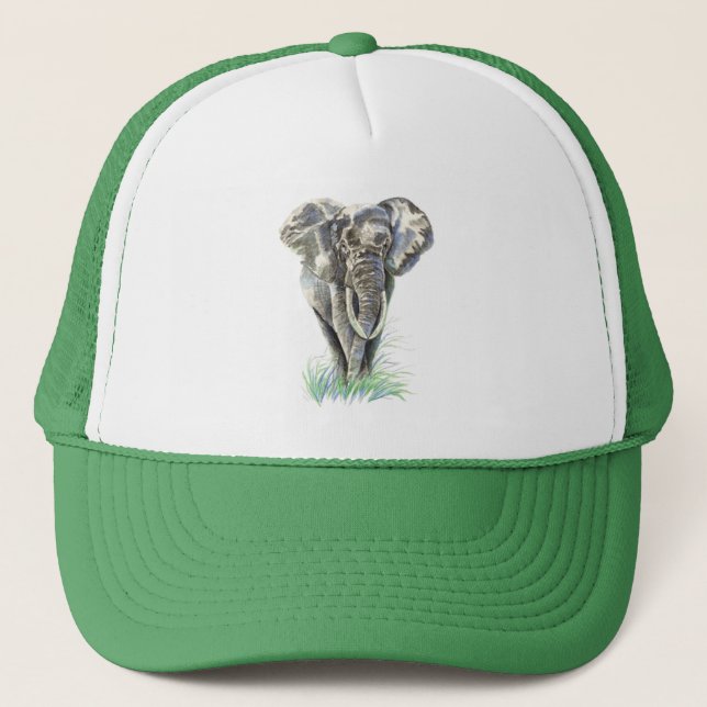 Gorra De Camionero Acuarela Elefante Africano Naturaleza animal (Anverso)