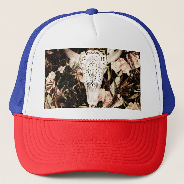 Gorra De Camionero acuarela étnica: fondo floral retro. (Anverso)