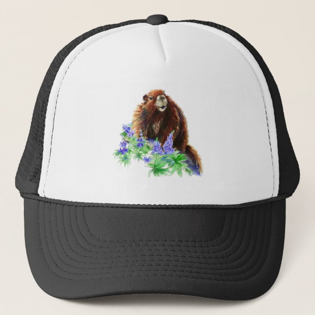 Gorra De Camionero Acuarela Groundhog Marmot Wildlife Nature Art (Anverso)