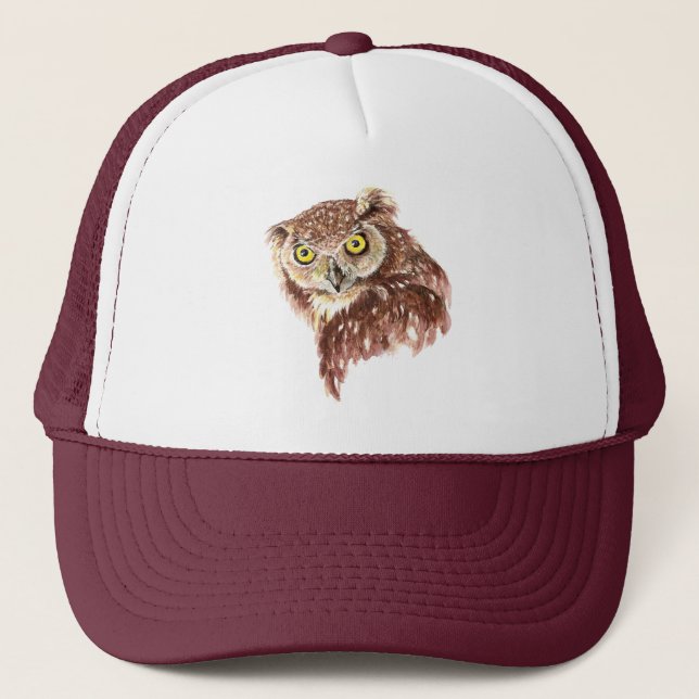 Gorra De Camionero Acuarela Grumpy Lechuza Enfadada Naturaleza de Ave (Anverso)