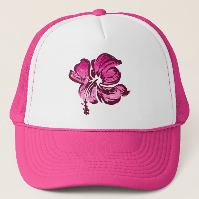 Gorra De Camionero Acuarela Hibiscus Hawai Floral (Anverso)