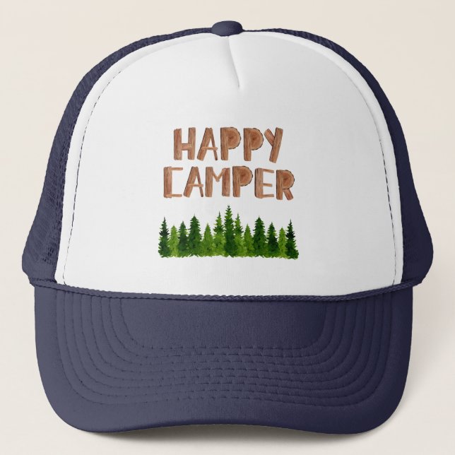 Gorra De Camionero Acuarela Madera Feliz Árboles de Pino de Camper  (Anverso)