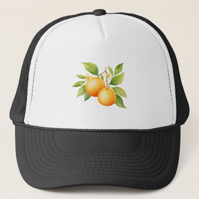 Gorra De Camionero Acuarela Naranja Con Flor (Anverso)