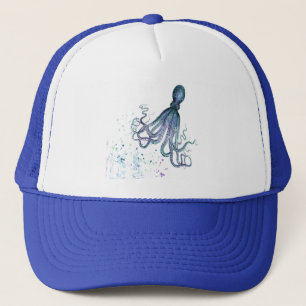 Gorra De Camionero Acuarela Octopus azul submarino Animal Art