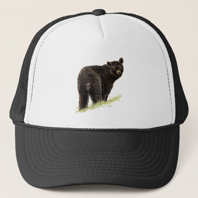 Gorra De Camionero Acuarela Oso Negro Arte Animal Naturaleza Vida sil (Anverso)