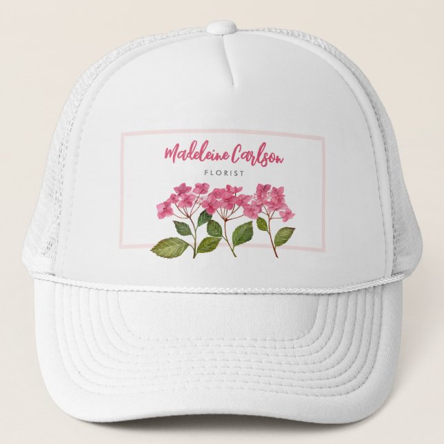 Gorra De Camionero Acuarela Pink Hydrangea Lacecaps Ilustracion (Anverso)