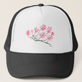Gorra De Camionero Acuarela Pink Magnolia Naturaleza Botánica Floral