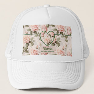 Gorra De Camionero Acuarela Rosa Rosado y Botánico