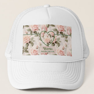 Gorra De Camionero Acuarela Rosa Rosado y Botánico