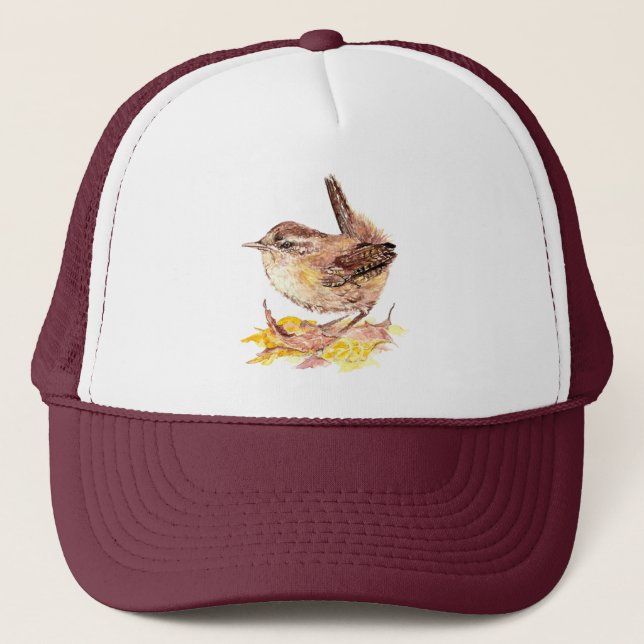 Gorra De Camionero Acuarela Wren Bird Naturaleza Animal  (Anverso)