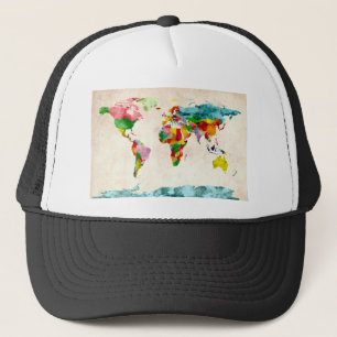 Gorra De Camionero Acuarelas del mapa del mundo