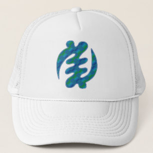 Gorra De Camionero Adinkra Blue Green Kente K16 Gye Nyame