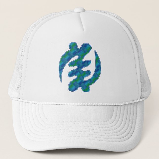 Gorra De Camionero Adinkra Blue Green Kente K16 Gye Nyame (Anverso)