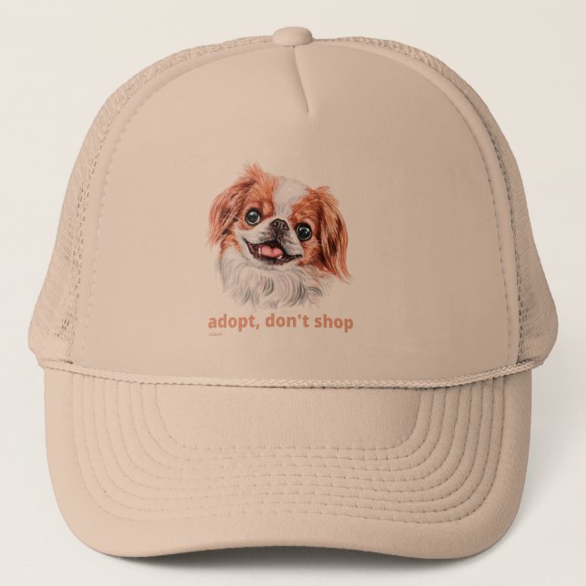 Gorra De Camionero ADOPT, NO COMPRAR (chino japonés) lindo perro (Anverso)