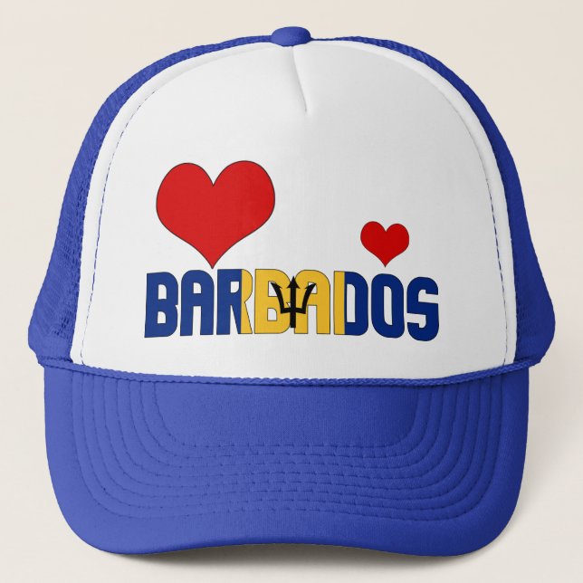 Gorra De Camionero Adorable Bandera de Barbados corazón patriótico (Anverso)