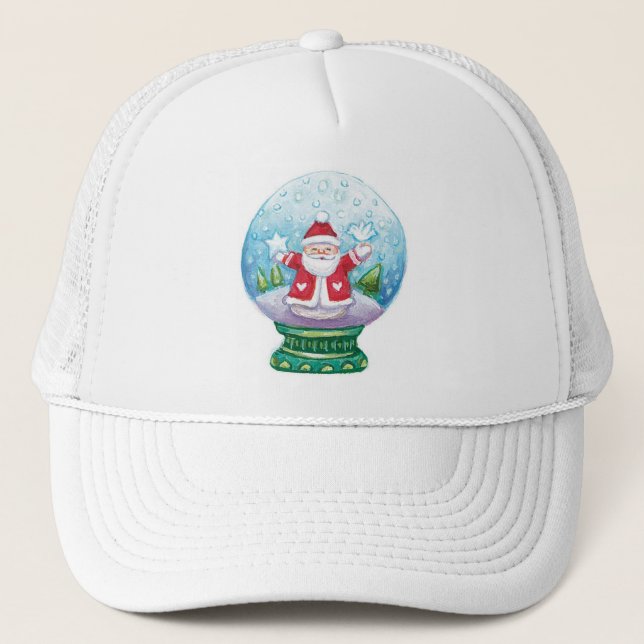 Gorra De Camionero Adorable globo de nieve de Navidad Santa Claus, Es (Anverso)