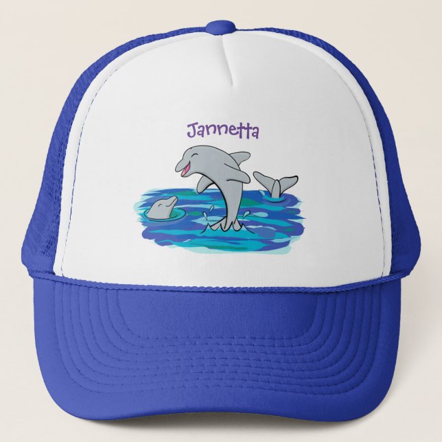 Gorra De Camionero Adorables delfines felices ilustracion personaliza (Anverso)