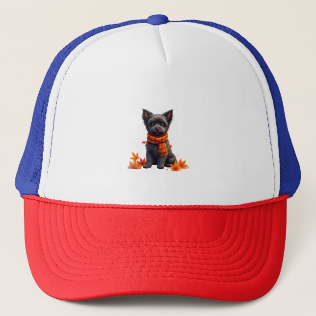Gorra De Camionero Affenpinscher Con Corazón De Hojas De Otoño (Anverso)