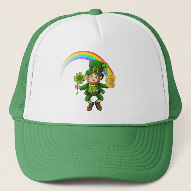 Gorra De Camionero Afortunado Bitcoin Rainbow Leprechaun (Anverso)