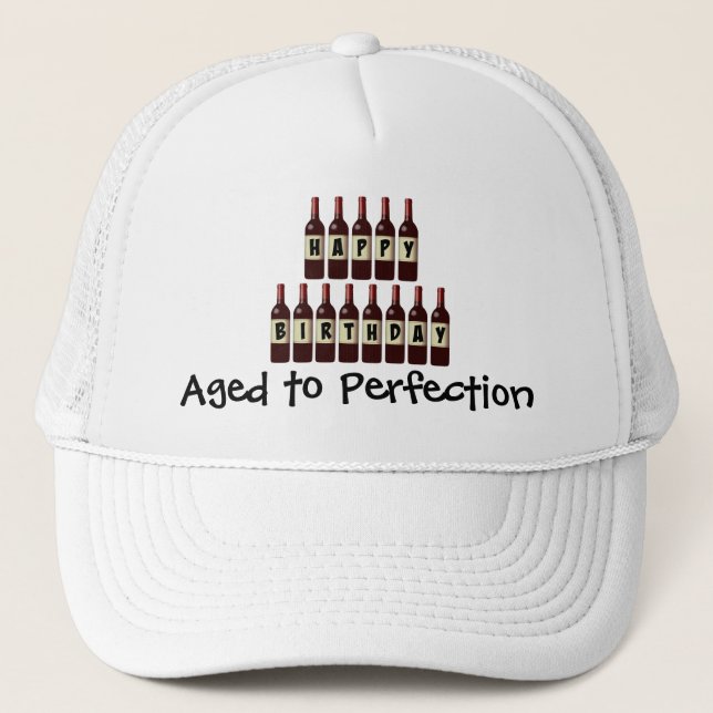 Gorra De Camionero Aged to Perfection Wine Lover Feliz cumpleaños (Anverso)