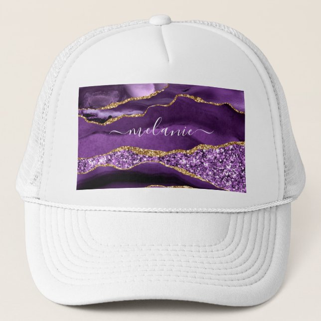 Gorra De Camionero Agple violeta púrpura Purpurina de oro Geode Nombr (Anverso)
