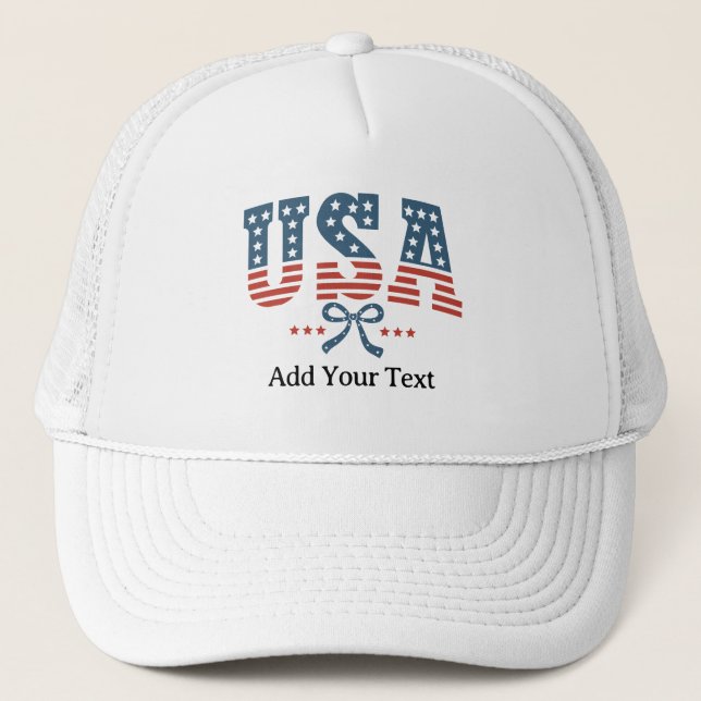 Gorra De Camionero Agrega tu texto Estrellas y Franjas Día de la Inde (Anverso)