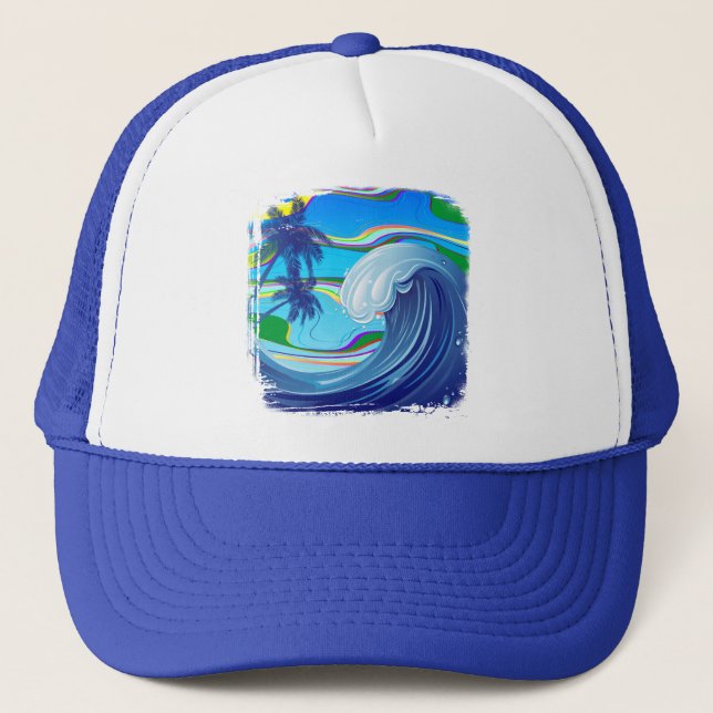 Gorra De Camionero Agua de la ola grande del océano marino (Anverso)