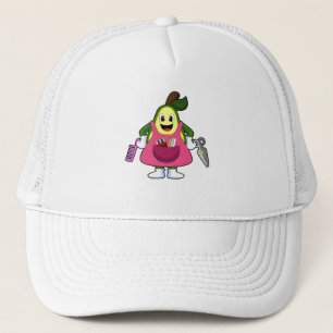 Gorra De Camionero Aguacate como peluquero con tijeras y comb