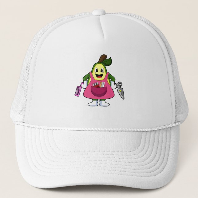 Gorra De Camionero Aguacate como peluquero con tijeras y comb (Anverso)