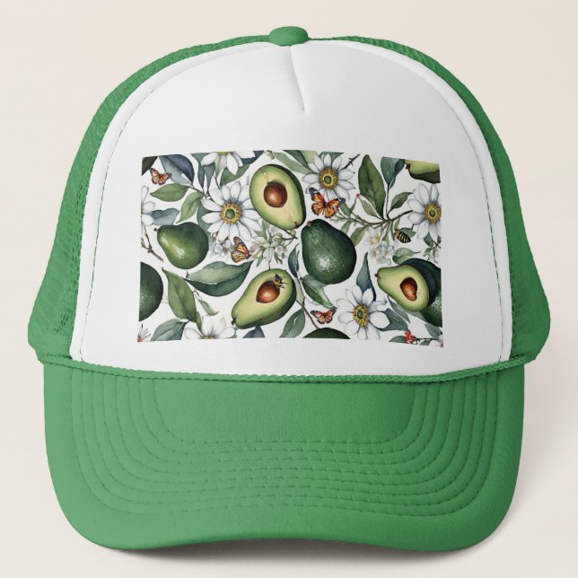 Gorra De Camionero Aguacates con flores y mariposas (Anverso)