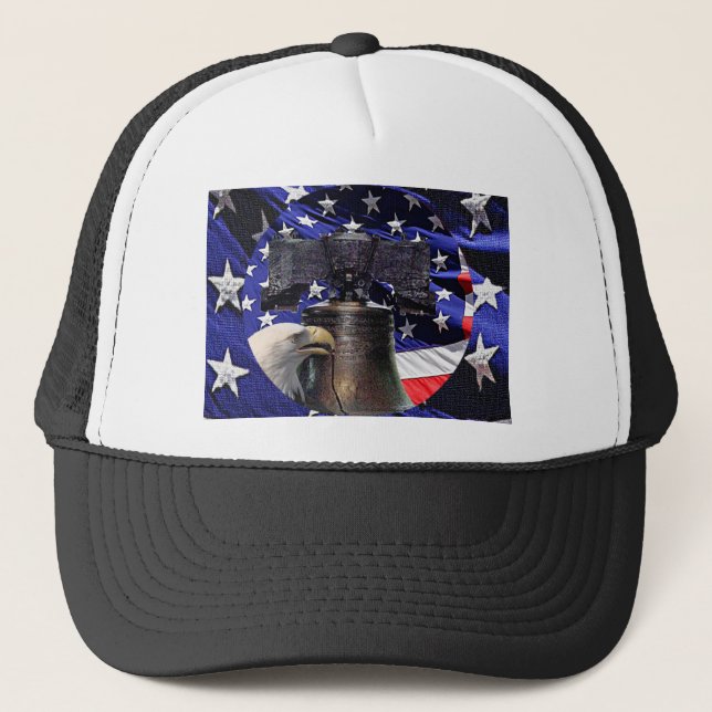 Gorra De Camionero Águila calva americana, campanilla y bandera (Anverso)