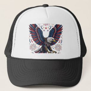 Gorra De Camionero Águila Calva Patriótica Fuegos Artificiales Vector