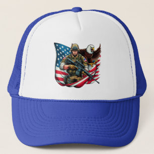Gorra De Camionero Águila estadounidense de soldados Eagle Bandera de