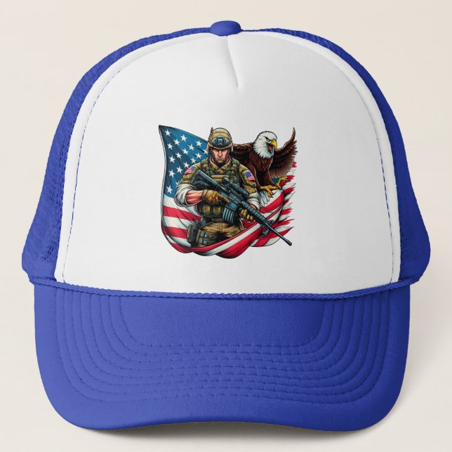 Gorra De Camionero Águila estadounidense de soldados Eagle Bandera de (Anverso)