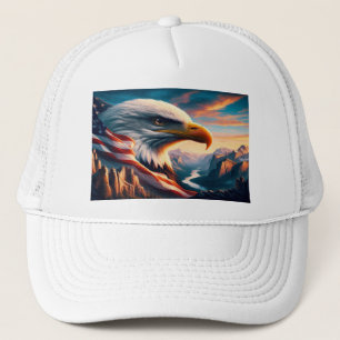 Gorra De Camionero Águila majestuosa combinada con bandera estadounid