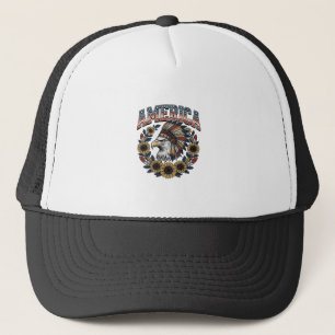 Gorra De Camionero Águila Patriótica América Girasol Vintage