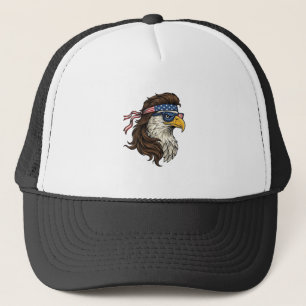 Gorra De Camionero Aguila Patriótica Mullet Grabado Vintage Vector De