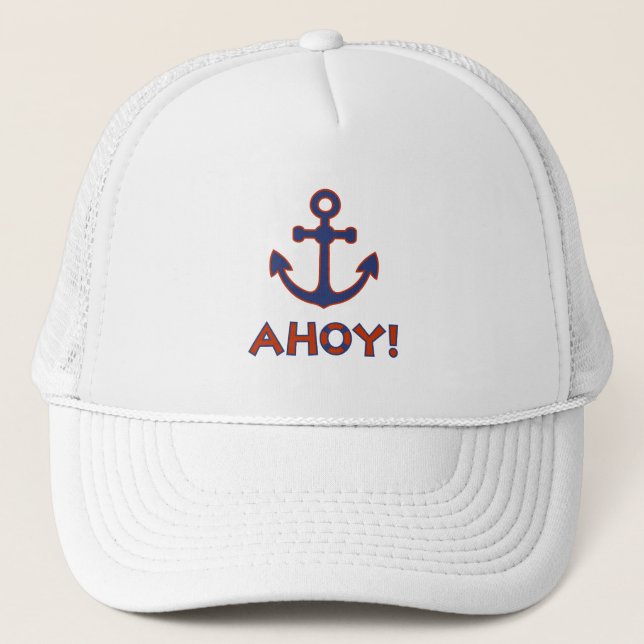 Gorra De Camionero ¡AHOY! Buoy + Anchor Diseño Rojo+Azul (Anverso)