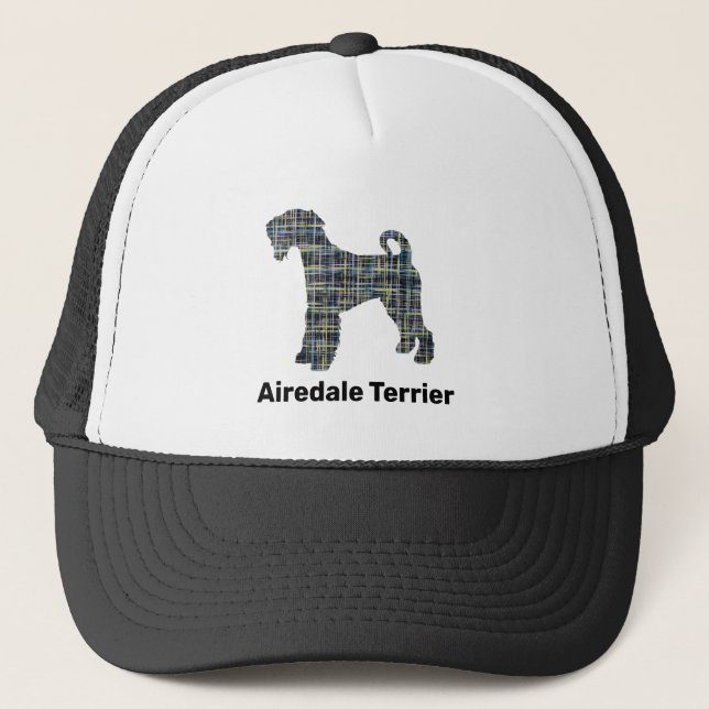 Gorra De Camionero Airedale Terrier Dog Silhouette Grid Personalizado (Anverso)
