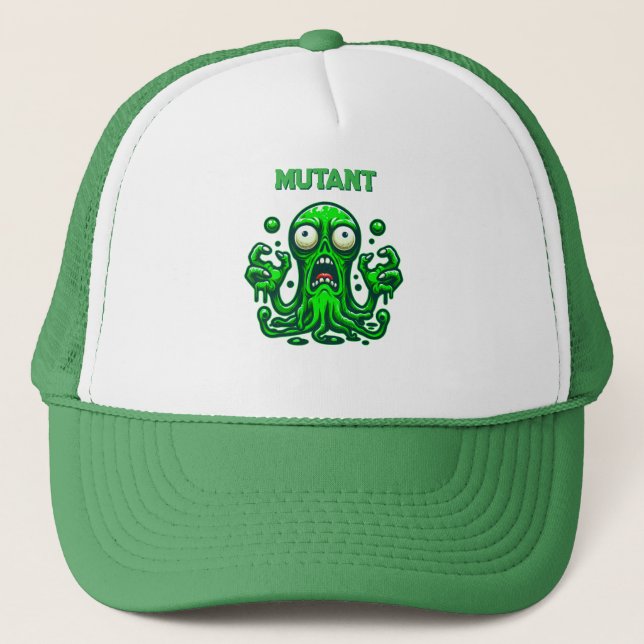 Gorra De Camionero Ajedaño espantoso Zombie - Monstruo verde neón (Anverso)