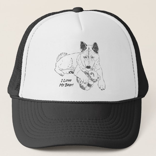 Gorra De Camionero Akita lindo con el perro del oso de peluche (Anverso)