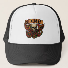 Gorra De Camionero Alas de guitarra de cráneo de rockstar – Bordado f