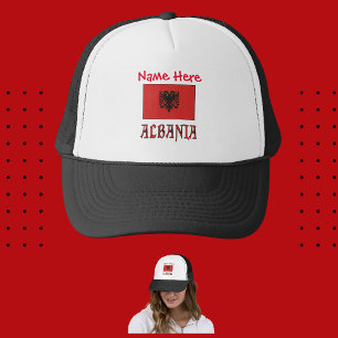 Gorra De Camionero Albania y la bandera albanesa Personalización Roja