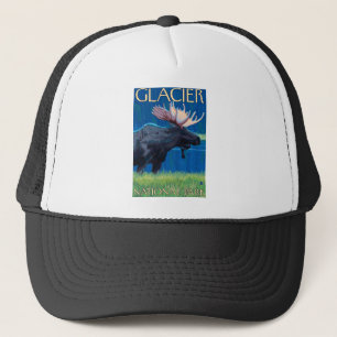 Gorra De Camionero Alces en la noche - Parque Nacional Glacier, TA