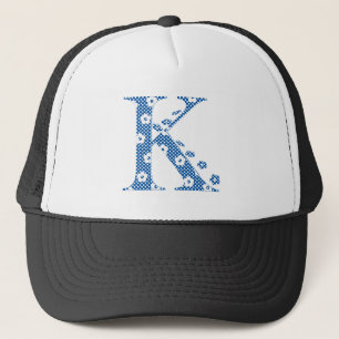 Gorra De Camionero alfabeto floral K (azul y puntos)