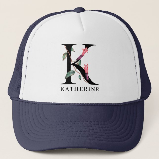 Gorra De Camionero Alfabeto floral K personalizado monograma (Anverso)