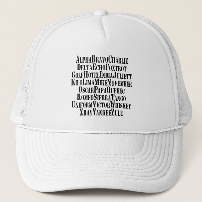 GORRA DE CAMIONERO ALFABETO FONETICO / PALABRAS DE CÓDIGO (Anverso)