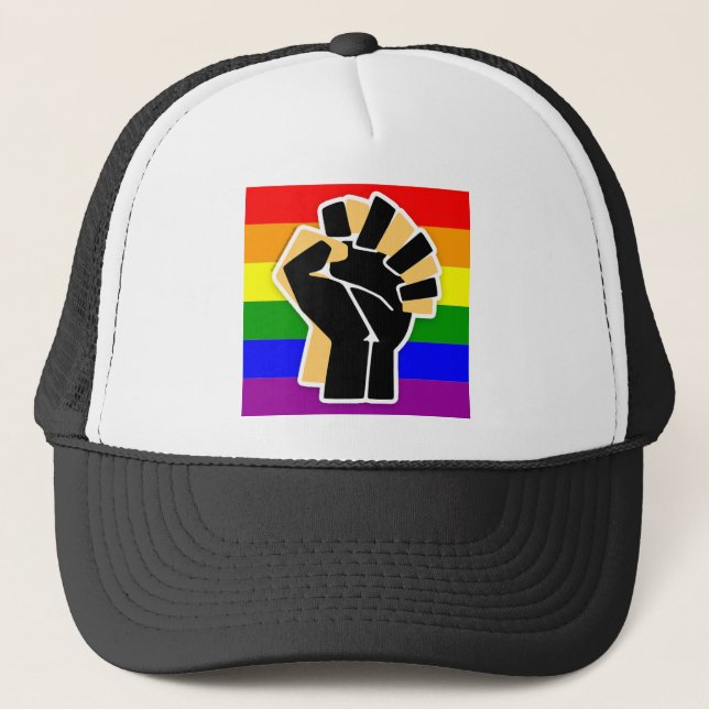 Gorra De Camionero Aliado negro LGBTQ (Anverso)